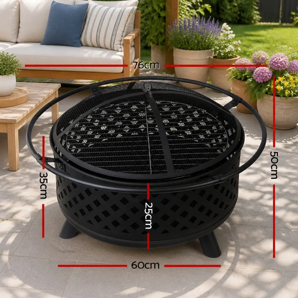 2-in-1 Fire Pit BBQ Grill Outdoor Heating Fireplace Garden Patio 76cm