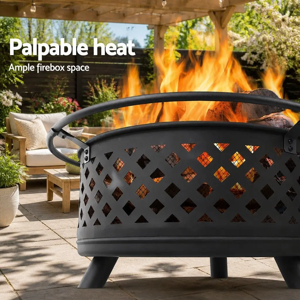 2-in-1 Fire Pit BBQ Grill Outdoor Heating Fireplace Garden Patio 76cm