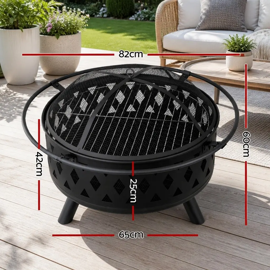 Fire Pit BBQ Grill 82cm 2-in-1 Outdoor Heating Cooking Garden Patio Fireplace
