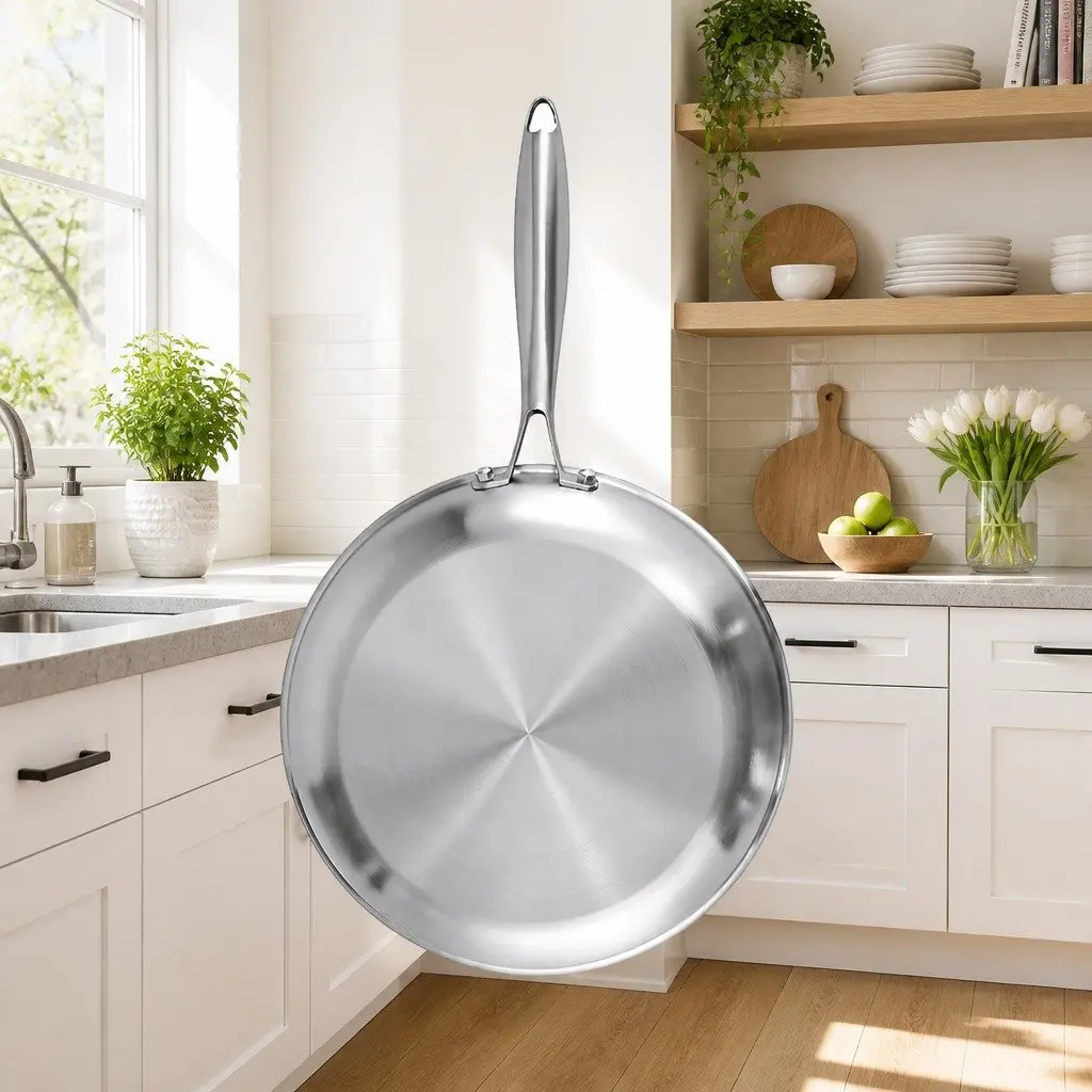 Stainless Steel Frying Pan for Kitchen 30cm Uncoated Tri-Ply Induction Frypan Silver