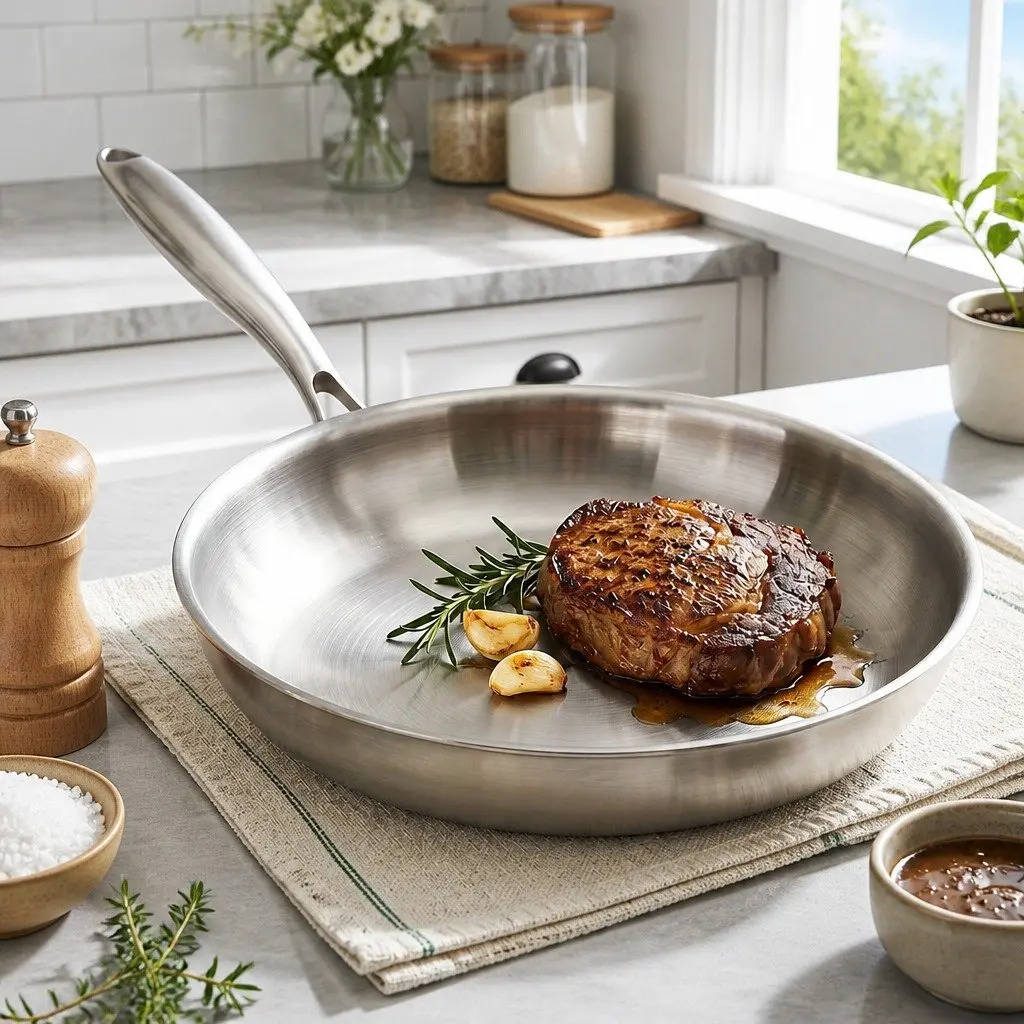 Stainless Steel Frying Pan for Kitchen 30cm Uncoated Tri-Ply Induction Frypan Silver