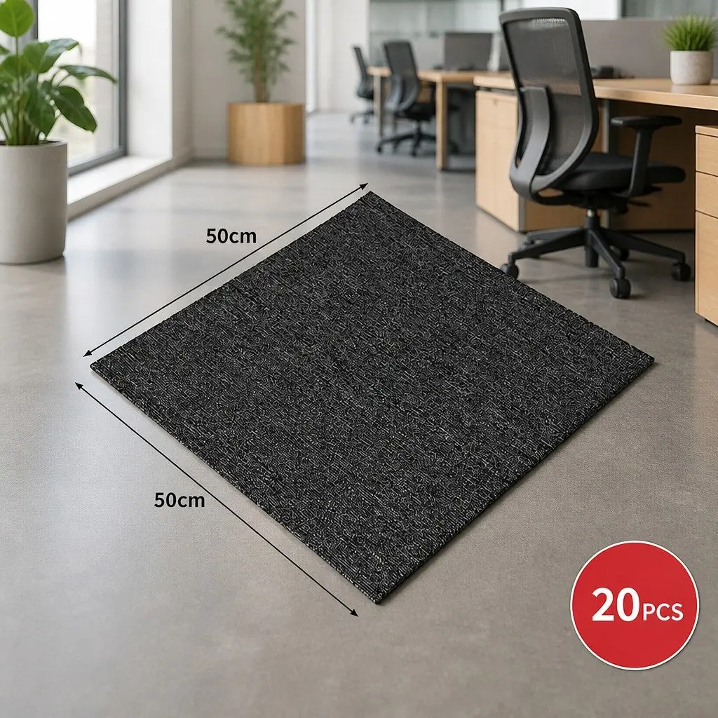 Carpet Tiles Office Commercial Heavy Duty Non-Slip Grey 50cm x 50cm