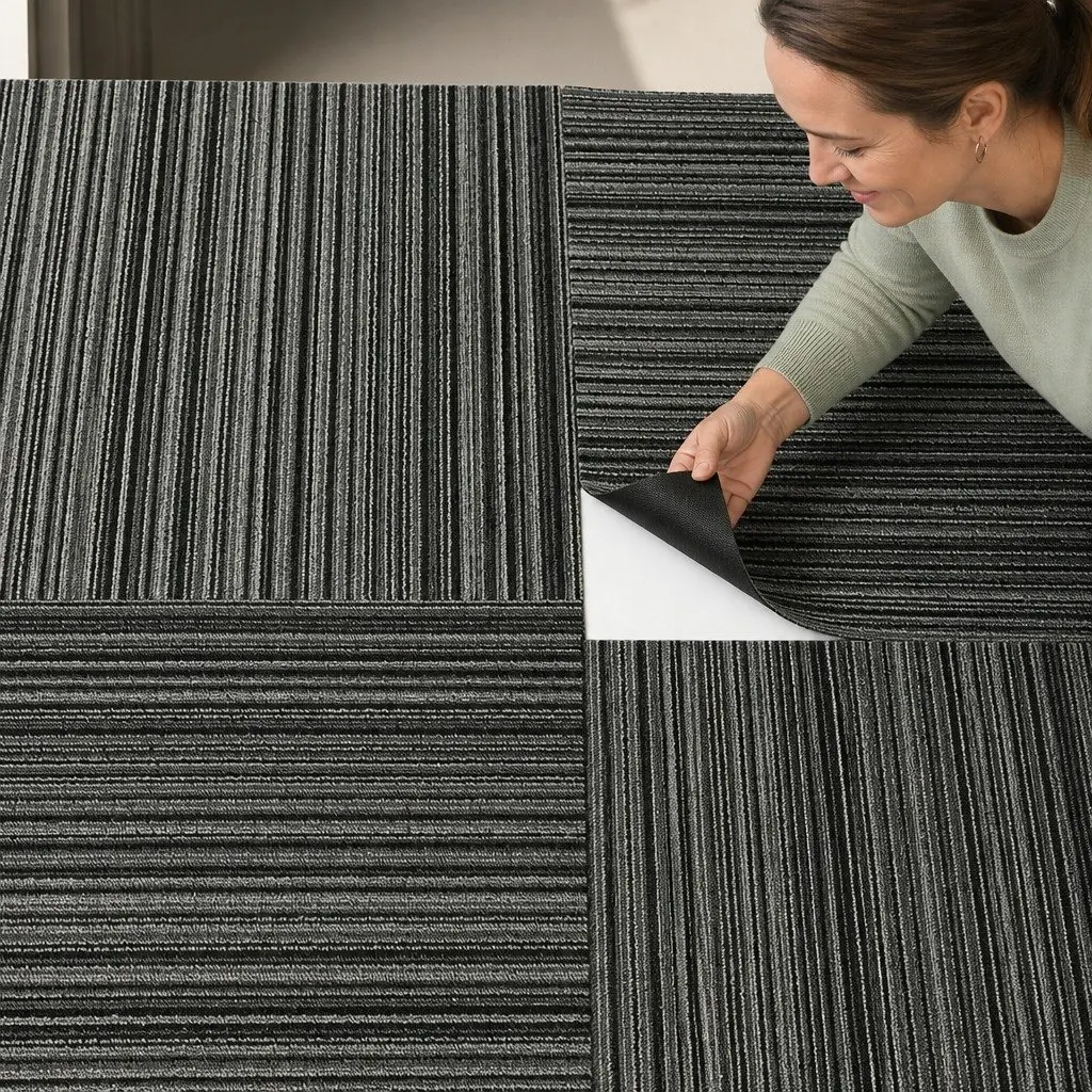 Carpet Tiles Commercial Use 50cm x 50cm 20 Piece Black