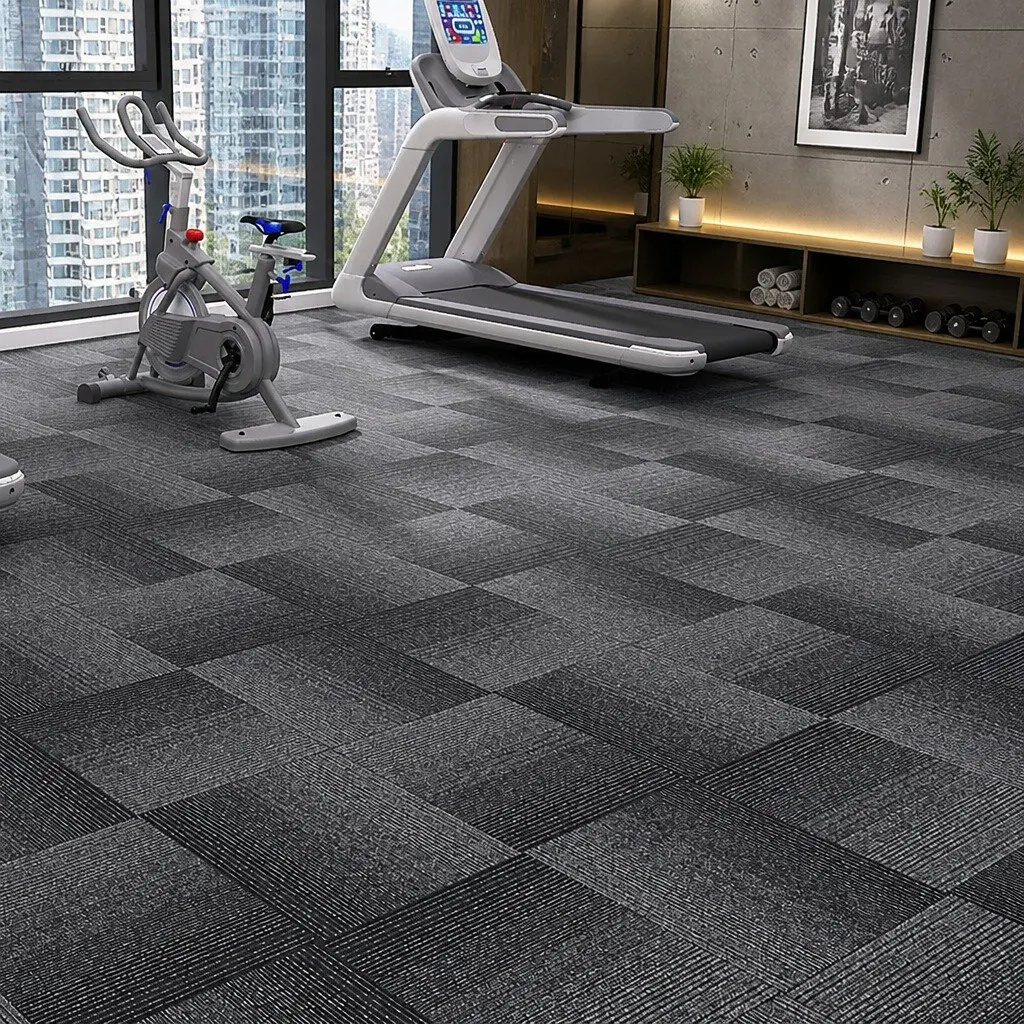 Carpet Tiles 5m2 Box 20 Pieces 50x50cm Commercial Grade Black Heavy Duty