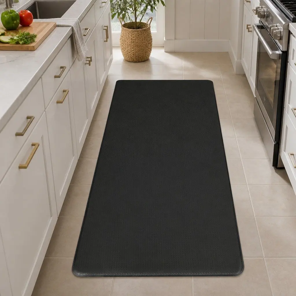 Kitchen Mat 2PCS Non Slip Anti Fatigue PU Rug Black Waterproof Runner Pad