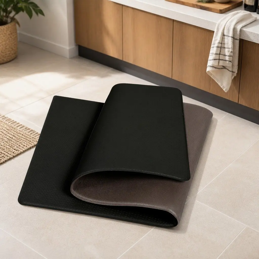 Kitchen Mat 2PCS Non Slip Anti Fatigue PU Rug Black Waterproof Runner Pad