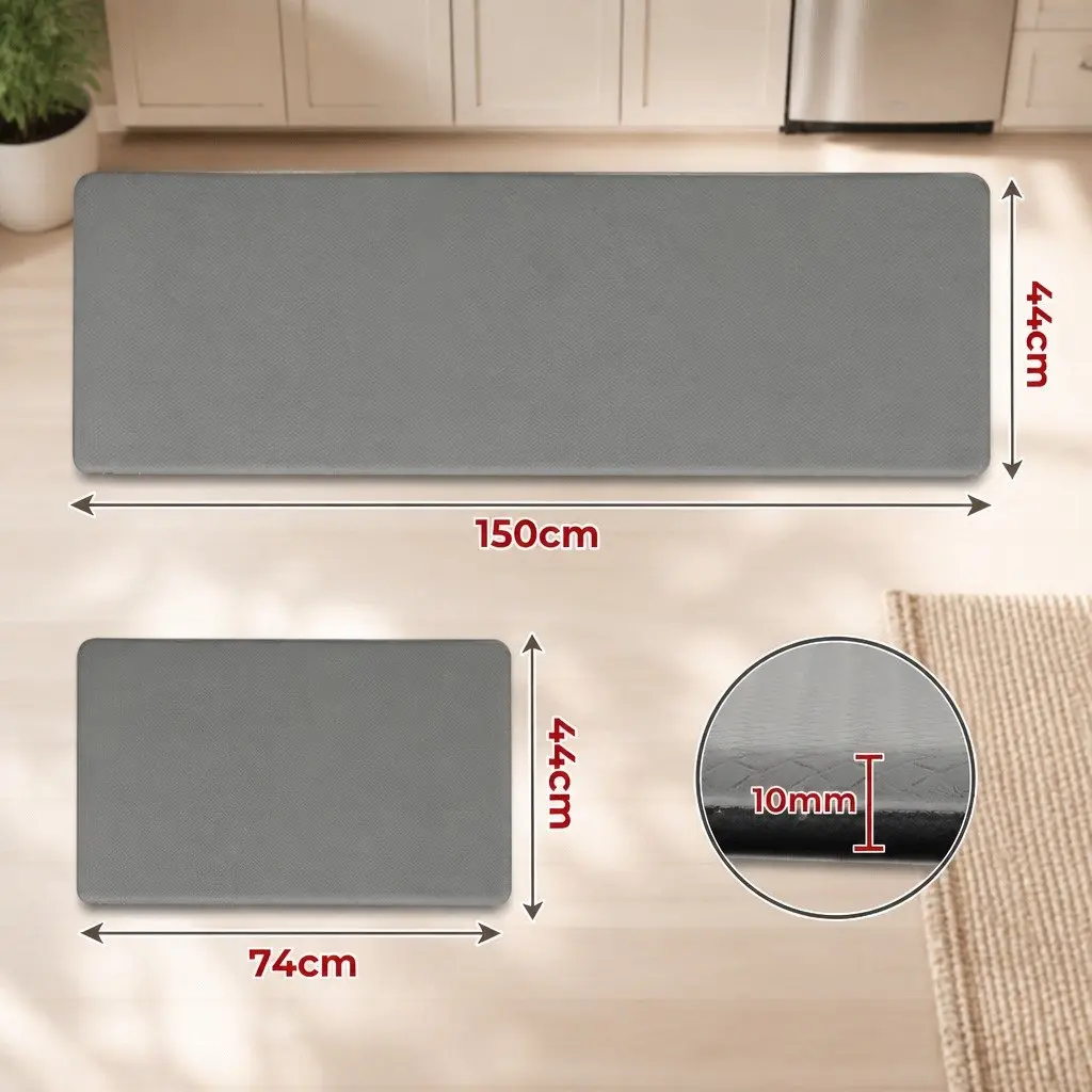 Kitchen Mat Non Slip Anti Fatigue Grey Soft Rug 2 Piece Set