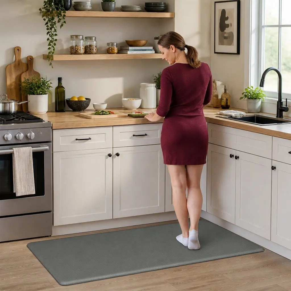 Kitchen Mat Non Slip Anti Fatigue Grey Soft Rug 2 Piece Set