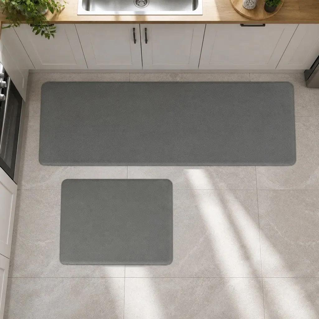 Kitchen Mat Non Slip Anti Fatigue Grey Soft Rug 2 Piece Set