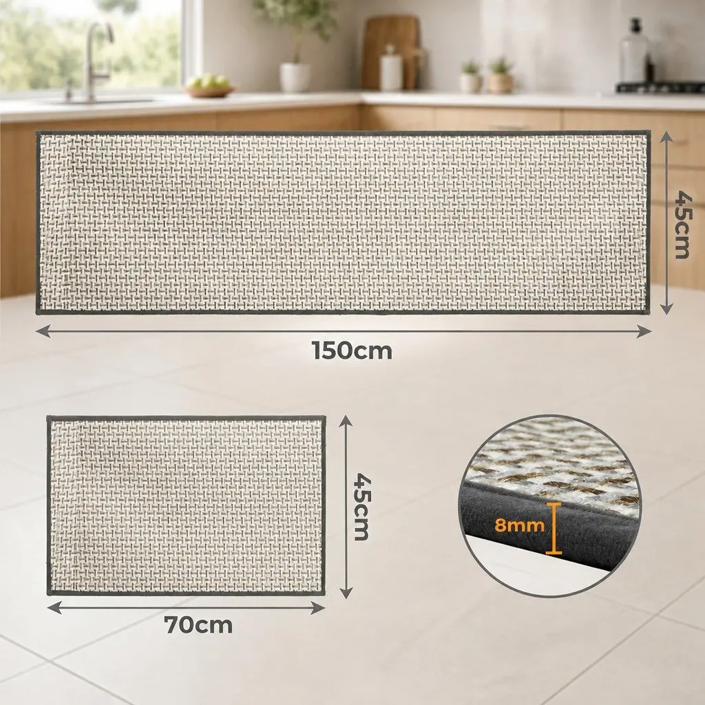 Woven Kitchen Rug Non Slip Absorbent Mat 2 Piece Grey