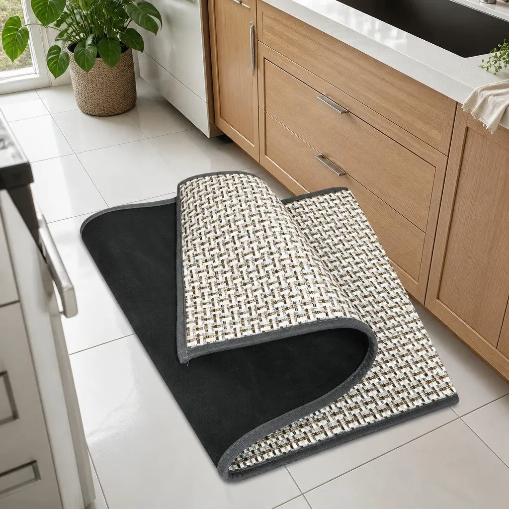 Woven Kitchen Rug Non Slip Absorbent Mat 2 Piece Grey
