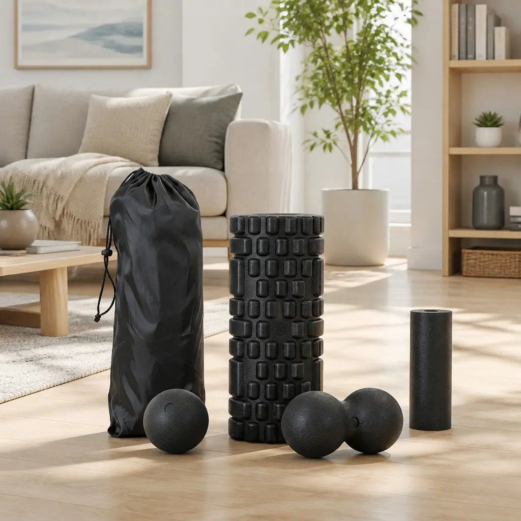 Foam Roller Set 4 in 1 for Deep Tissue Massage and Muscle Recovery 33cm x 14cm Black