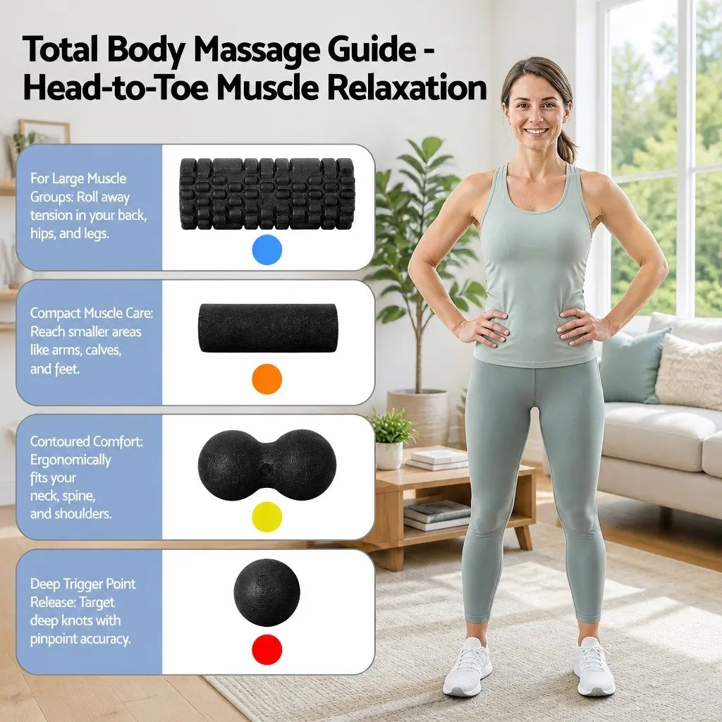 Foam Roller Set 4 in 1 for Deep Tissue Massage and Muscle Recovery 33cm x 14cm Black