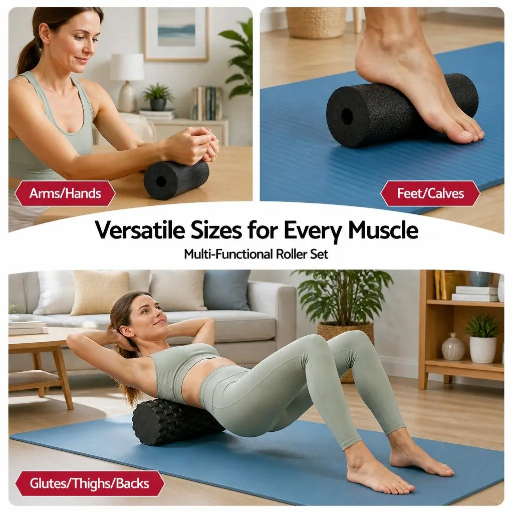 Foam Roller Set 4 in 1 for Deep Tissue Massage and Muscle Recovery 33cm x 14cm Black