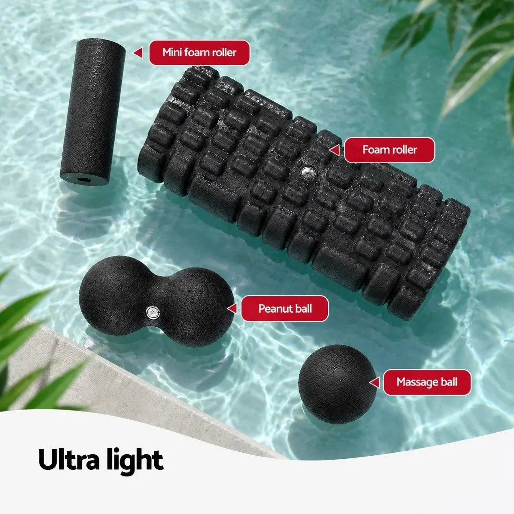 Foam Roller Set 4 in 1 for Deep Tissue Massage and Muscle Recovery 33cm x 14cm Black