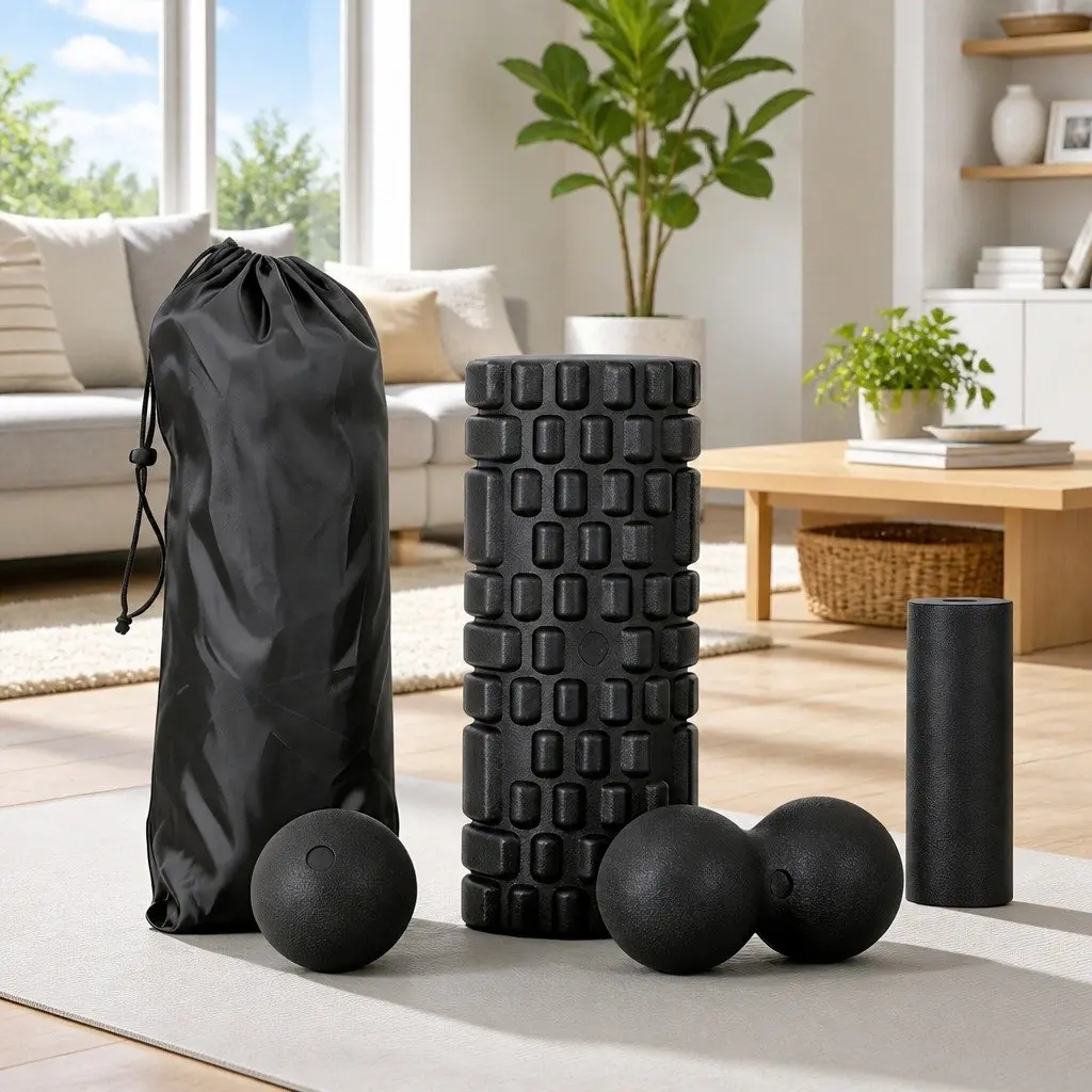 Foam Roller Set 4 in 1 for Deep Tissue Massage and Muscle Recovery 33cm x 14cm Black