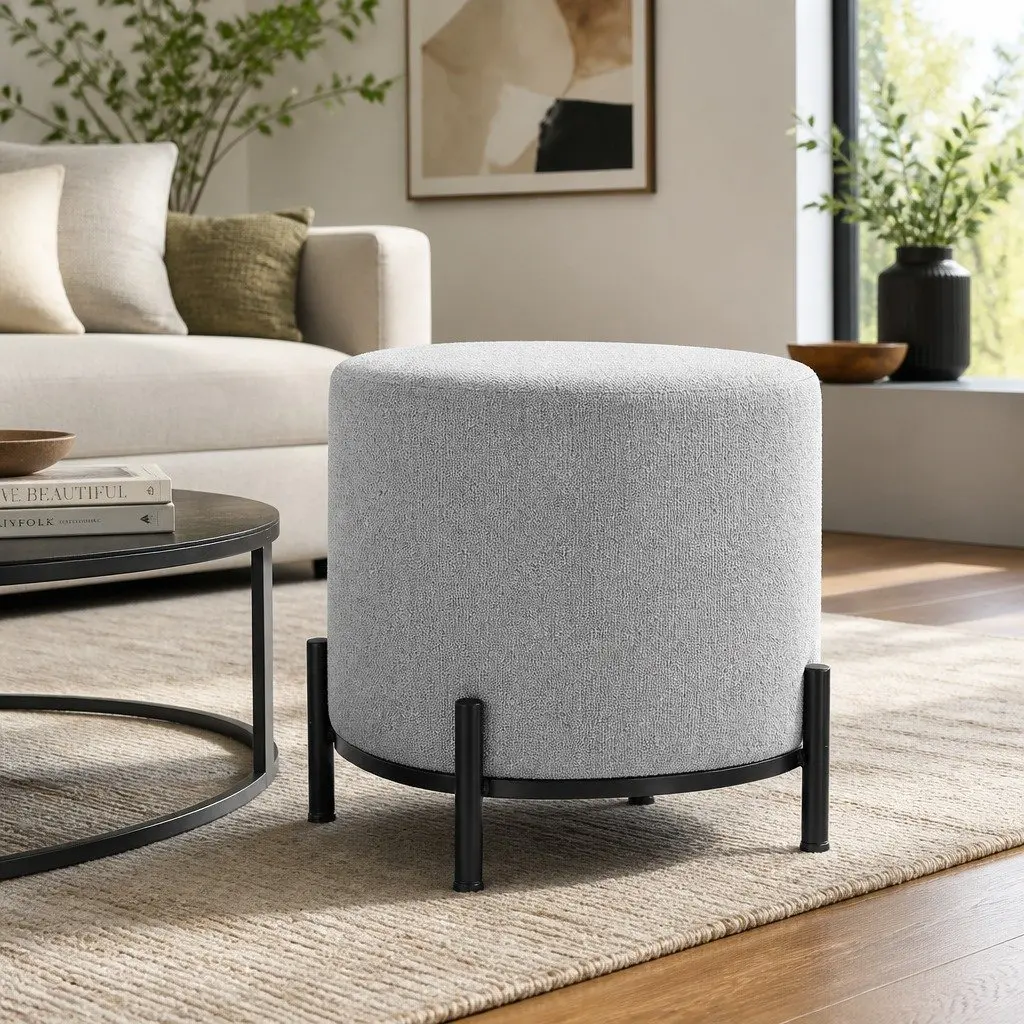 Ottoman Foot Stool Living Room Bedroom Square Grey Black Linen Seat 38cm x 38cm x 40cm