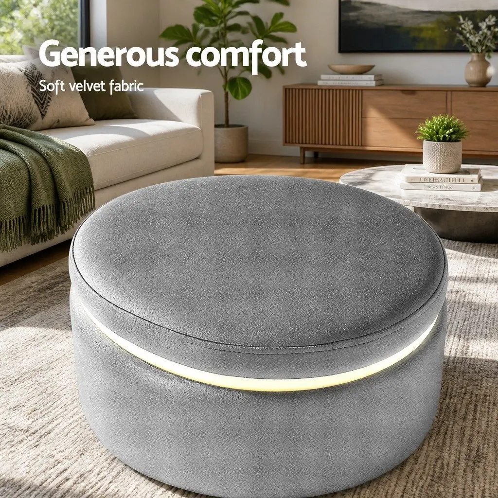 Ottoman Foot Stool Round Velvet Charcoal Grey Upholstered Seat for Home 38cm x 38cm x 45cm