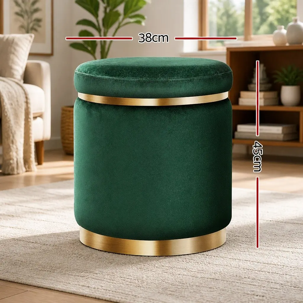 Round Ottoman Footstool Green Velvet Soft Seat Living Room Bedroom 38cm x 38cm x 45cm