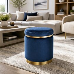 Ottoman Foot Stool: Navy Velvet, 38cm x 45cm
