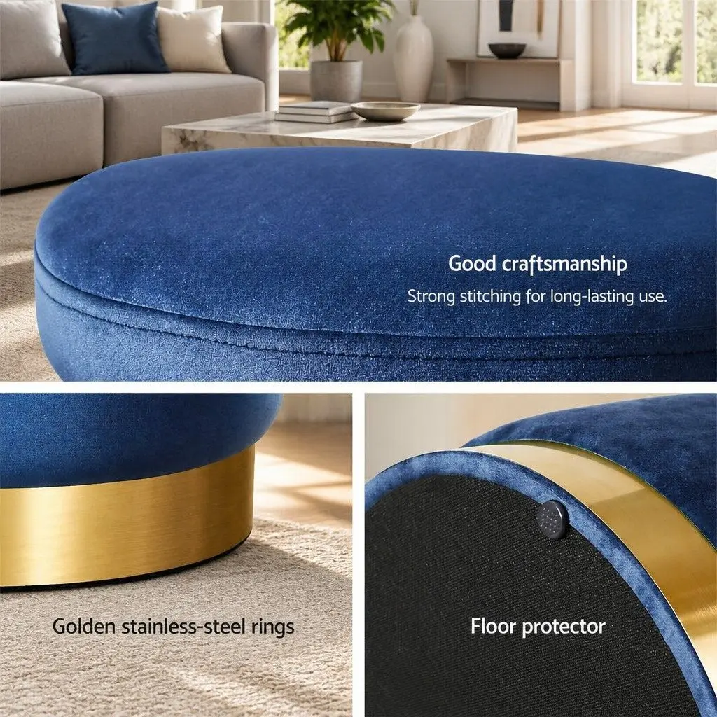 Ottoman Foot Stool Round Velvet Navy Tufted Seating Living Room Bedroom 38cm W x 38cm D x 45cm H
