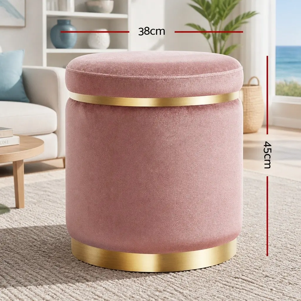 Ottoman Footstool Living Room Pink Velvet 38cm W x 38cm D x 45cm H
