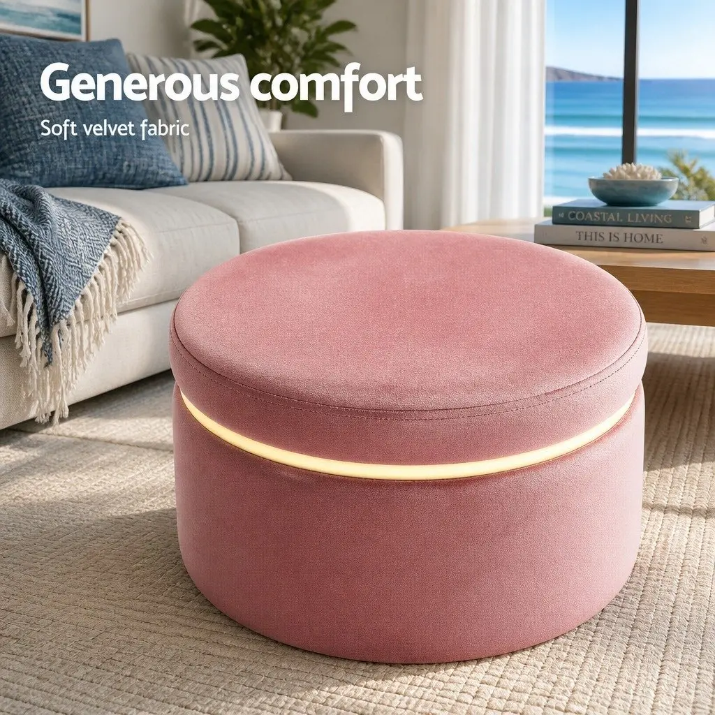 Ottoman Footstool Living Room Pink Velvet 38cm W x 38cm D x 45cm H