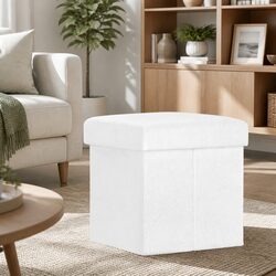 Ottoman Storage Foot Stool Specifications: White Teddy Boucle