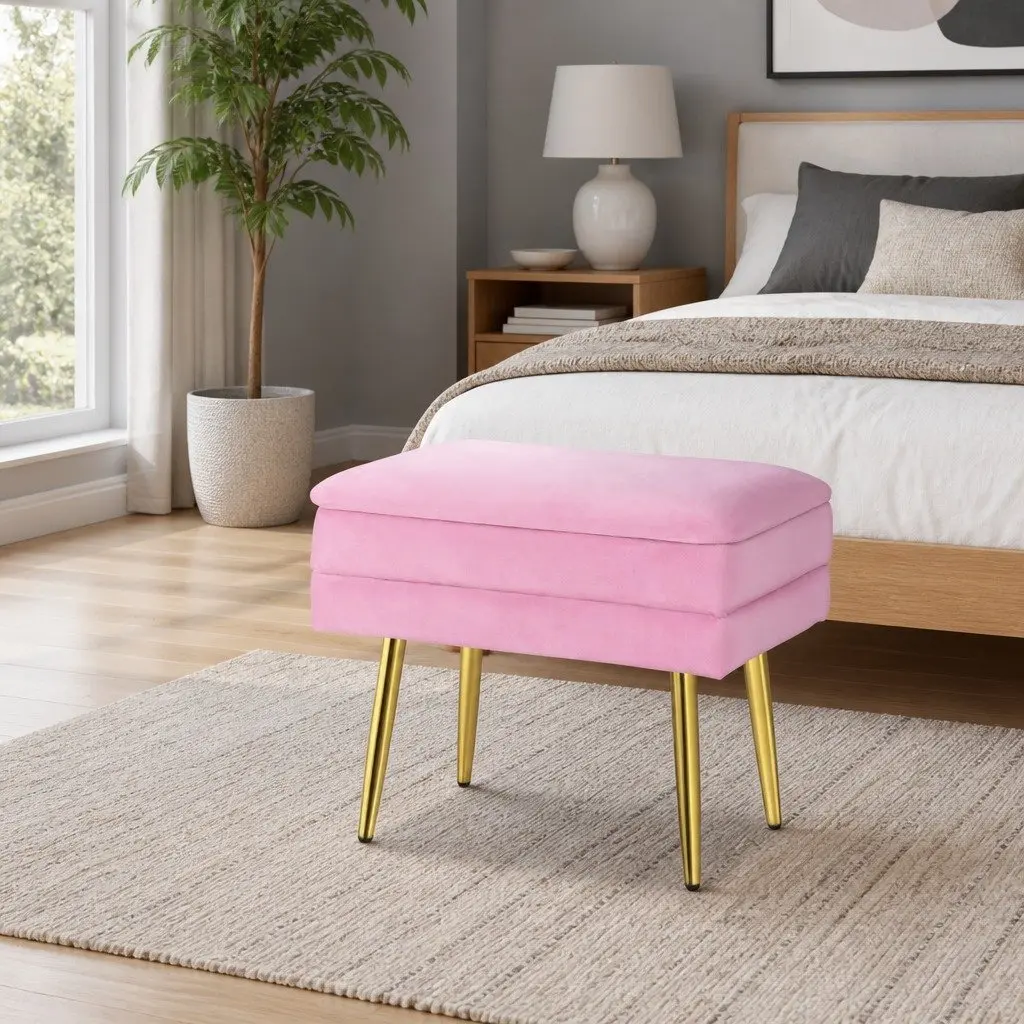 Ottoman Storage Foot Stool Living Room Velvet Pink 50cm x 34cm x 42cm