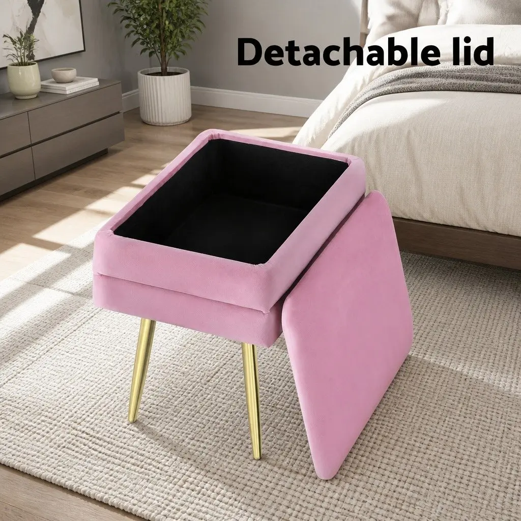 Ottoman Storage Foot Stool Living Room Velvet Pink 50cm x 34cm x 42cm
