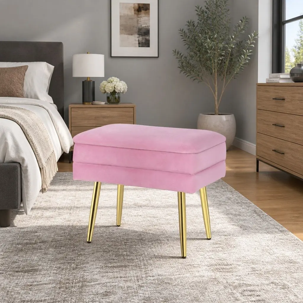 Ottoman Storage Foot Stool Living Room Velvet Pink 50cm x 34cm x 42cm