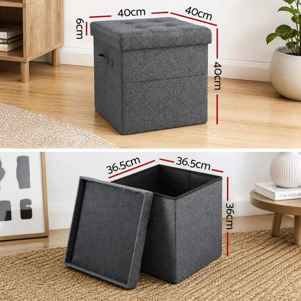 Storage Ottoman Footstool Foldable Grey Living Room Bedroom 40cm