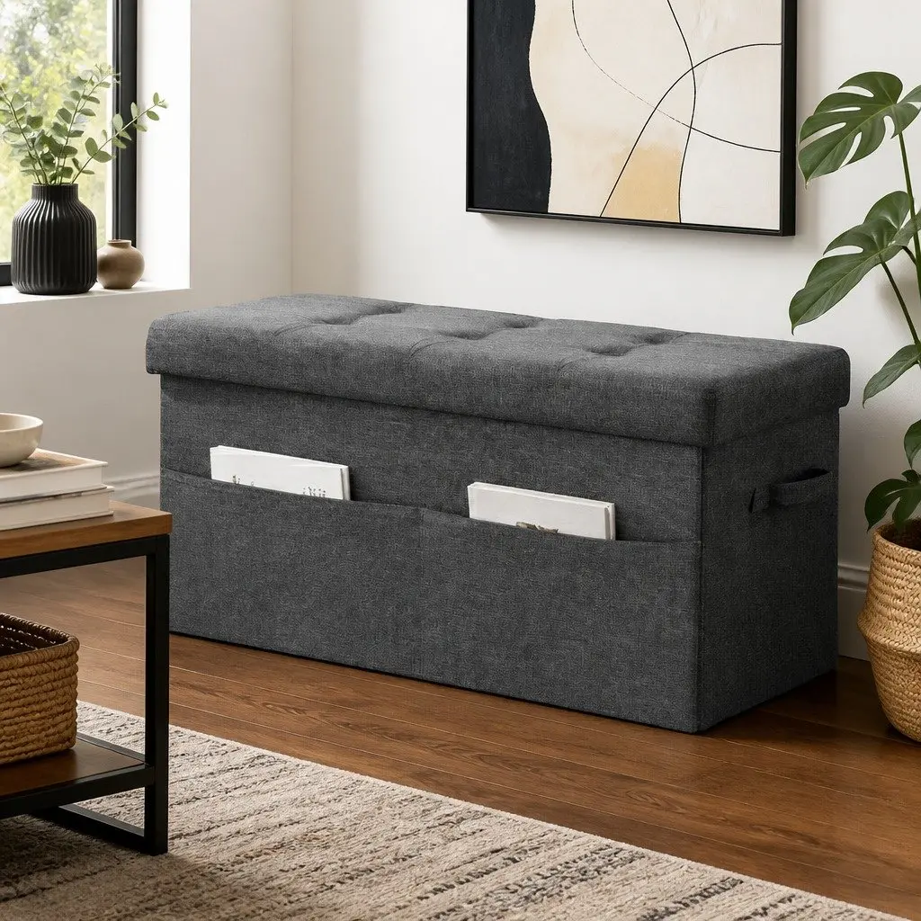 Grey Foldable Storage Footstool