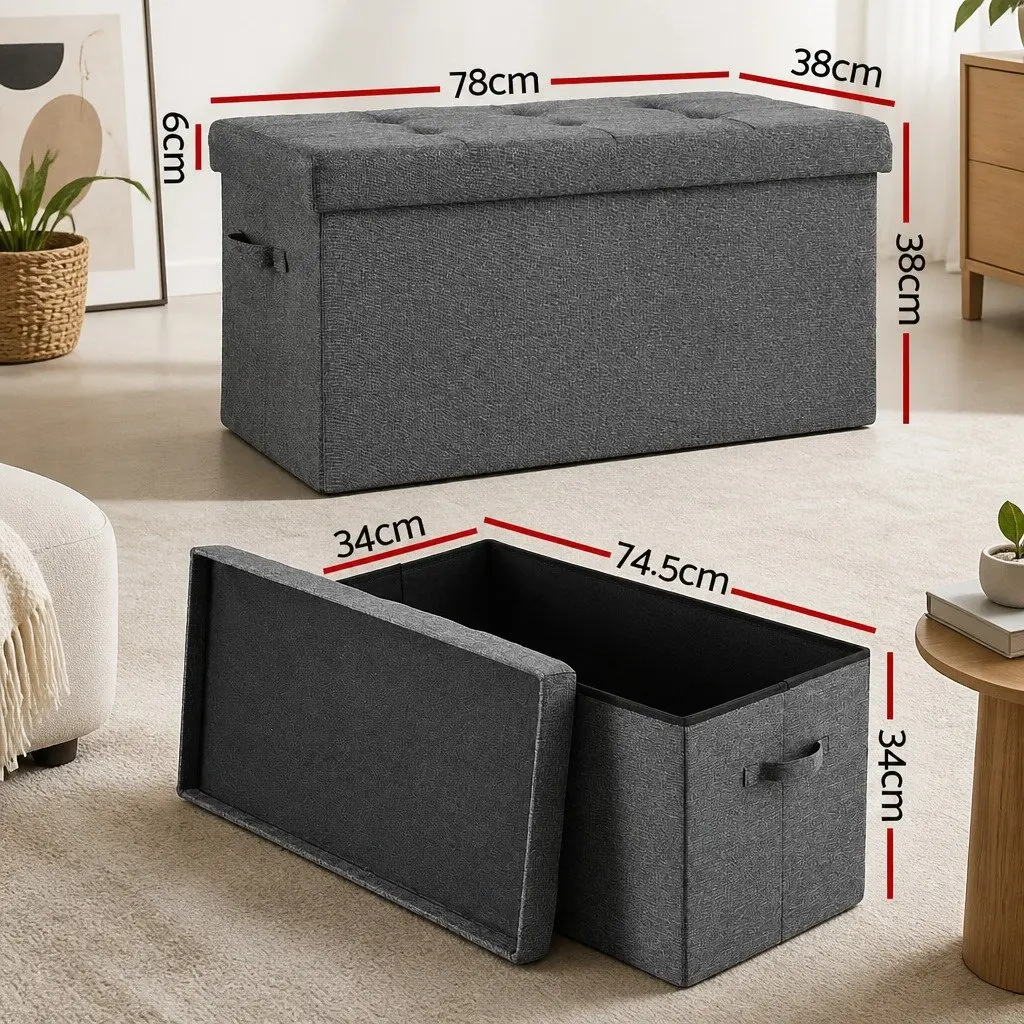 Storage Ottoman Foot Stool Living Room Foldable Grey 76cm x 38cm x 38cm