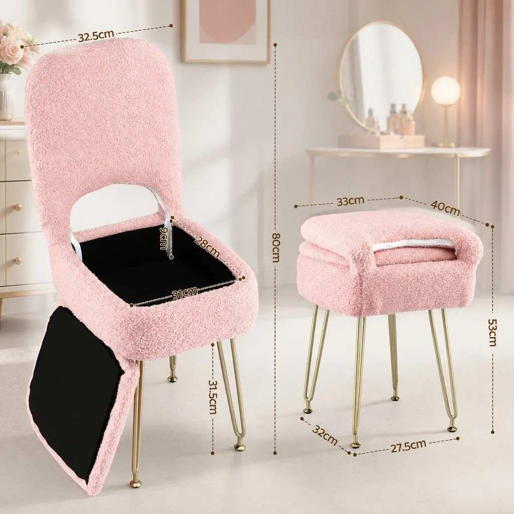 Storage Ottoman Footstool for Bedroom Pink with Folding Backrest