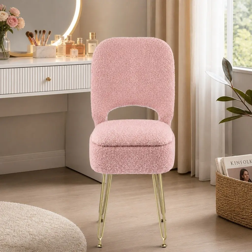 Storage Ottoman Footstool for Bedroom Pink with Folding Backrest