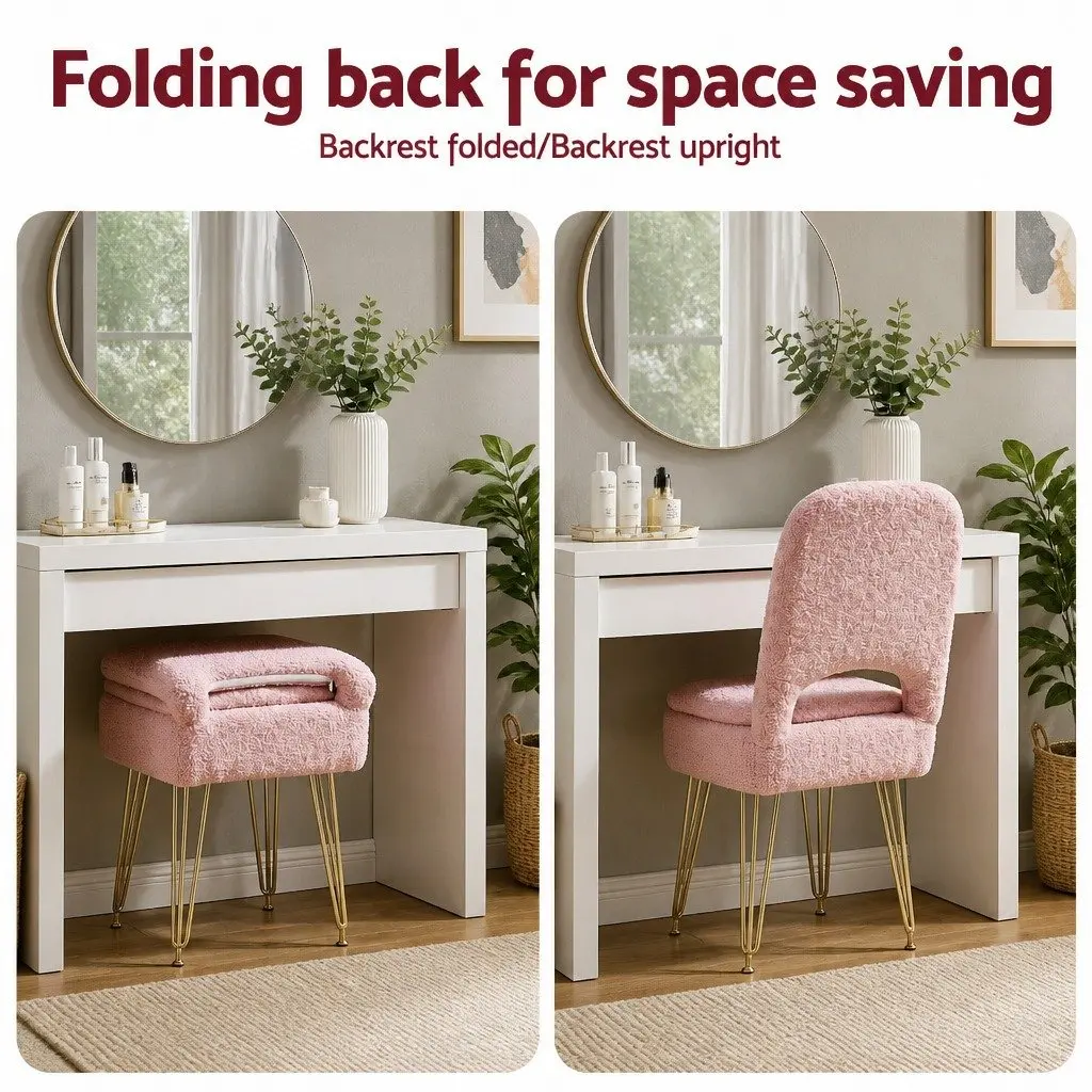 Storage Ottoman Footstool for Bedroom Pink with Folding Backrest
