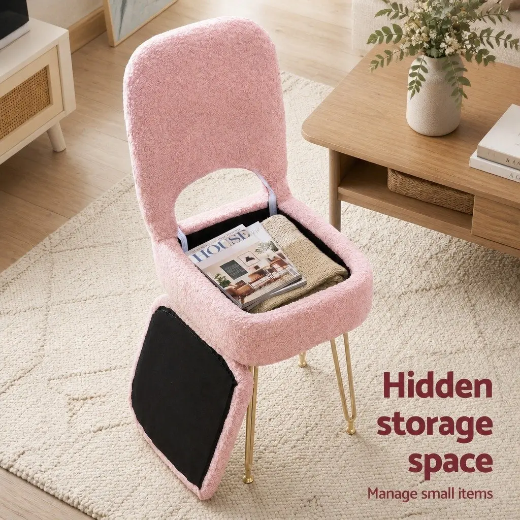 Storage Ottoman Footstool for Bedroom Pink with Folding Backrest