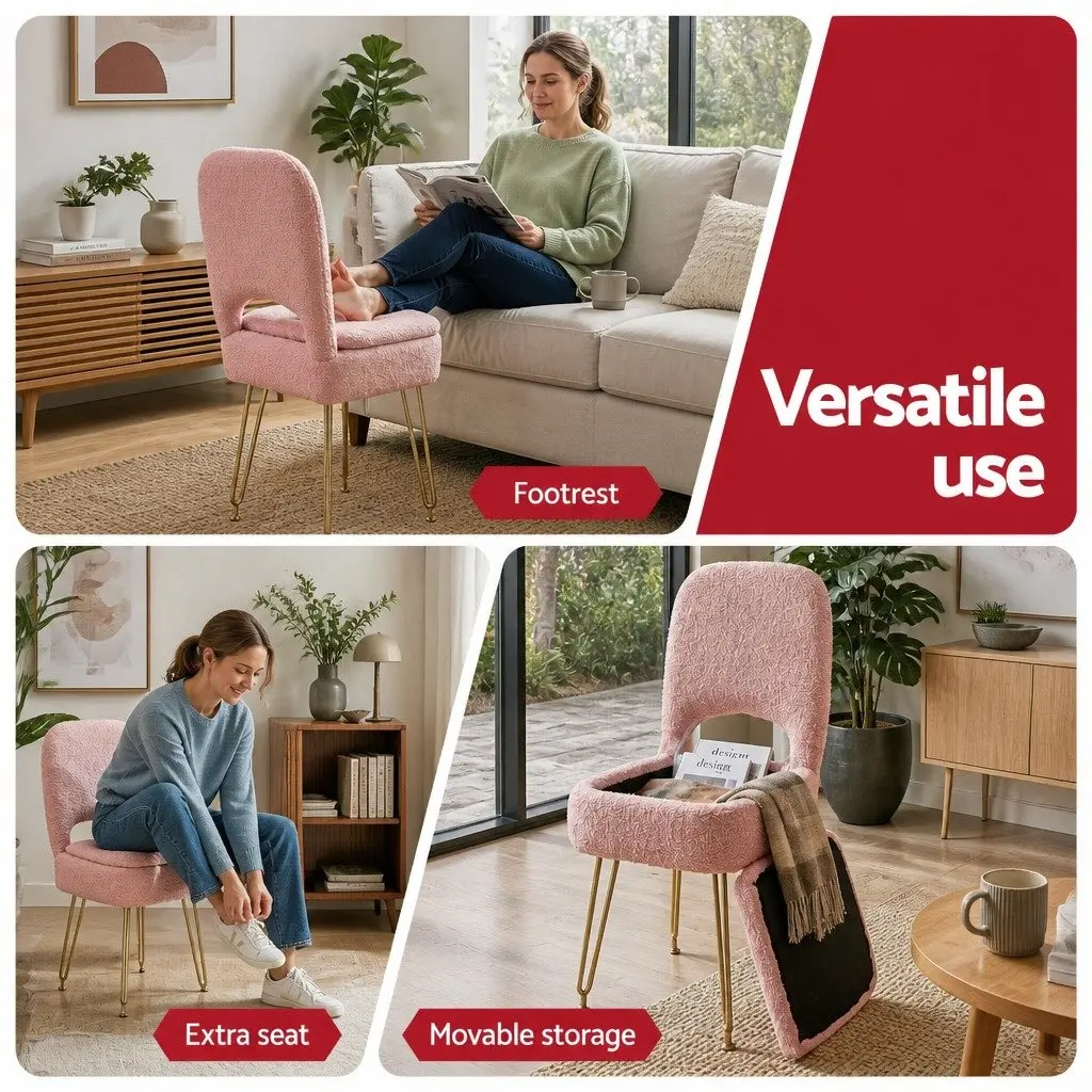 Storage Ottoman Footstool for Bedroom Pink with Folding Backrest