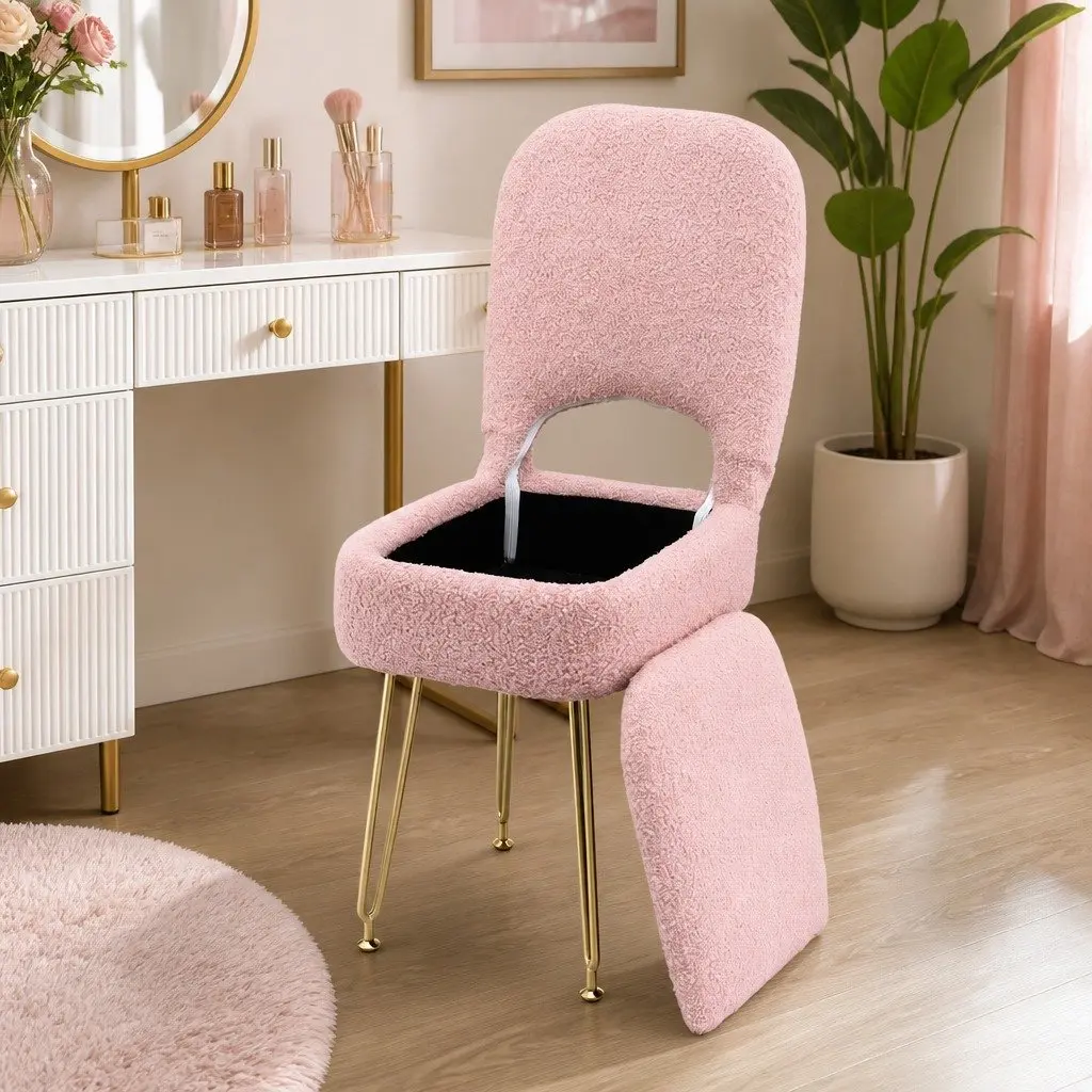 Storage Ottoman Footstool for Bedroom Pink with Folding Backrest