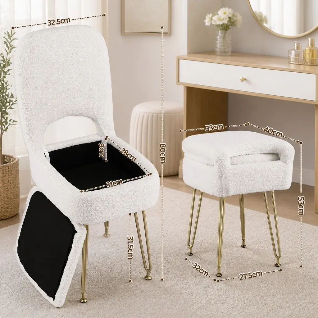 Storage Ottoman Footstool with Backrest for Bedroom Living Room White