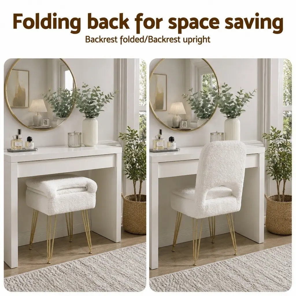 Storage Ottoman Footstool with Backrest for Bedroom Living Room White
