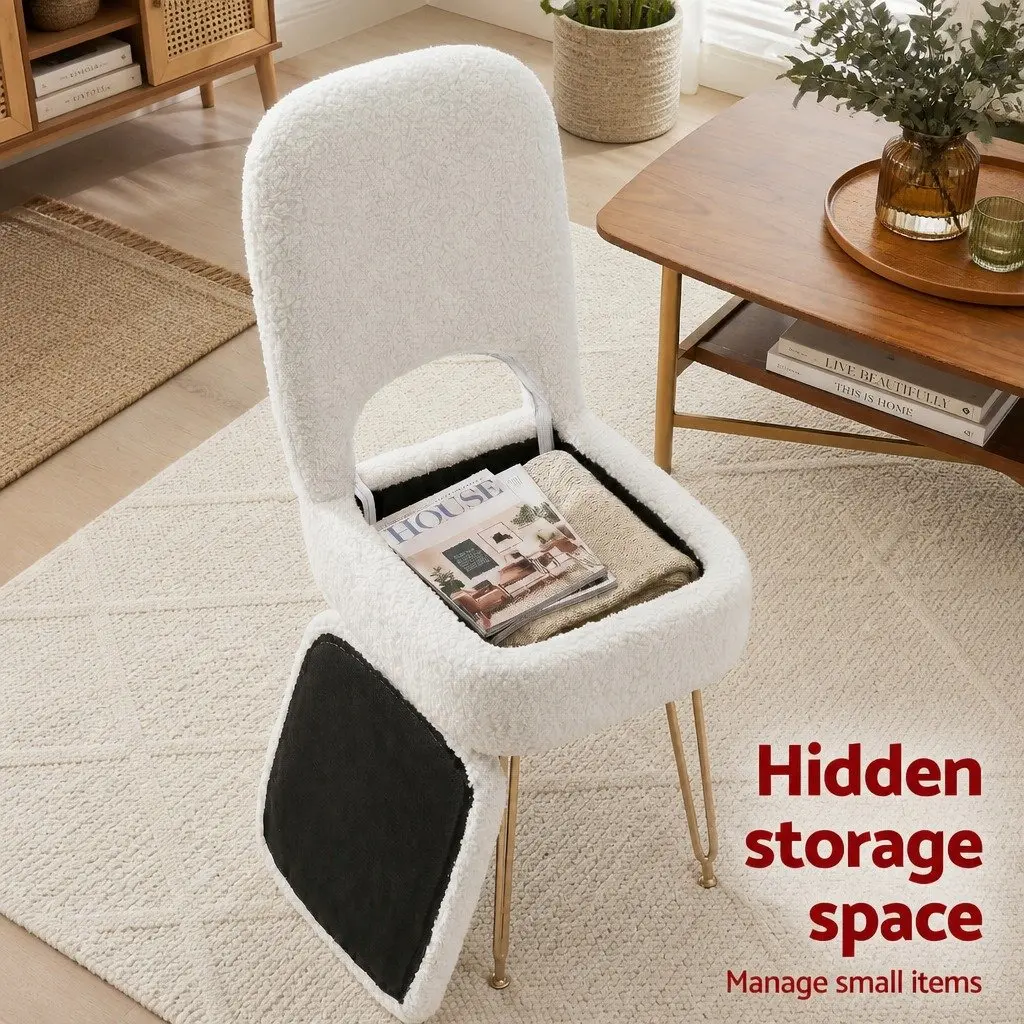 Storage Ottoman Footstool with Backrest for Bedroom Living Room White