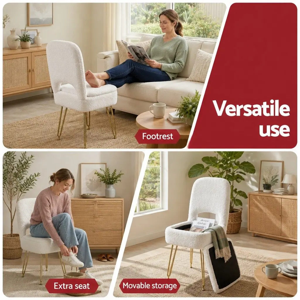 Storage Ottoman Footstool with Backrest for Bedroom Living Room White