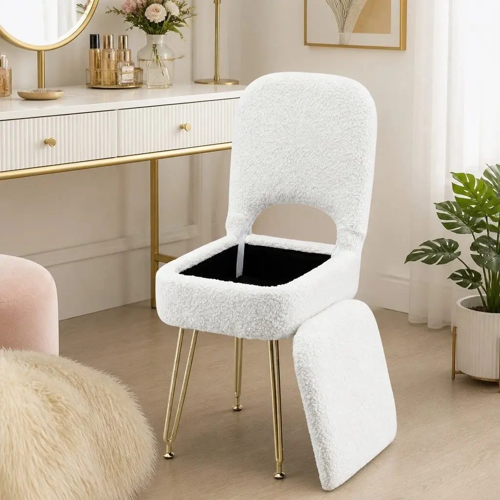 Storage Ottoman Footstool with Backrest for Bedroom Living Room White