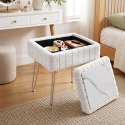 Faux Fur White Storage Ottoman – Dimensions & Specs