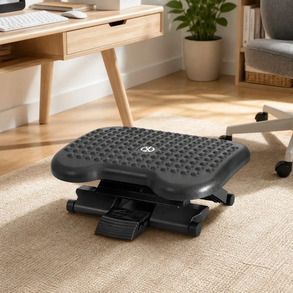 Foot Rest Stool Under Desk Adjustable Angle Acupressure Black 45 x 33 x 24 cm