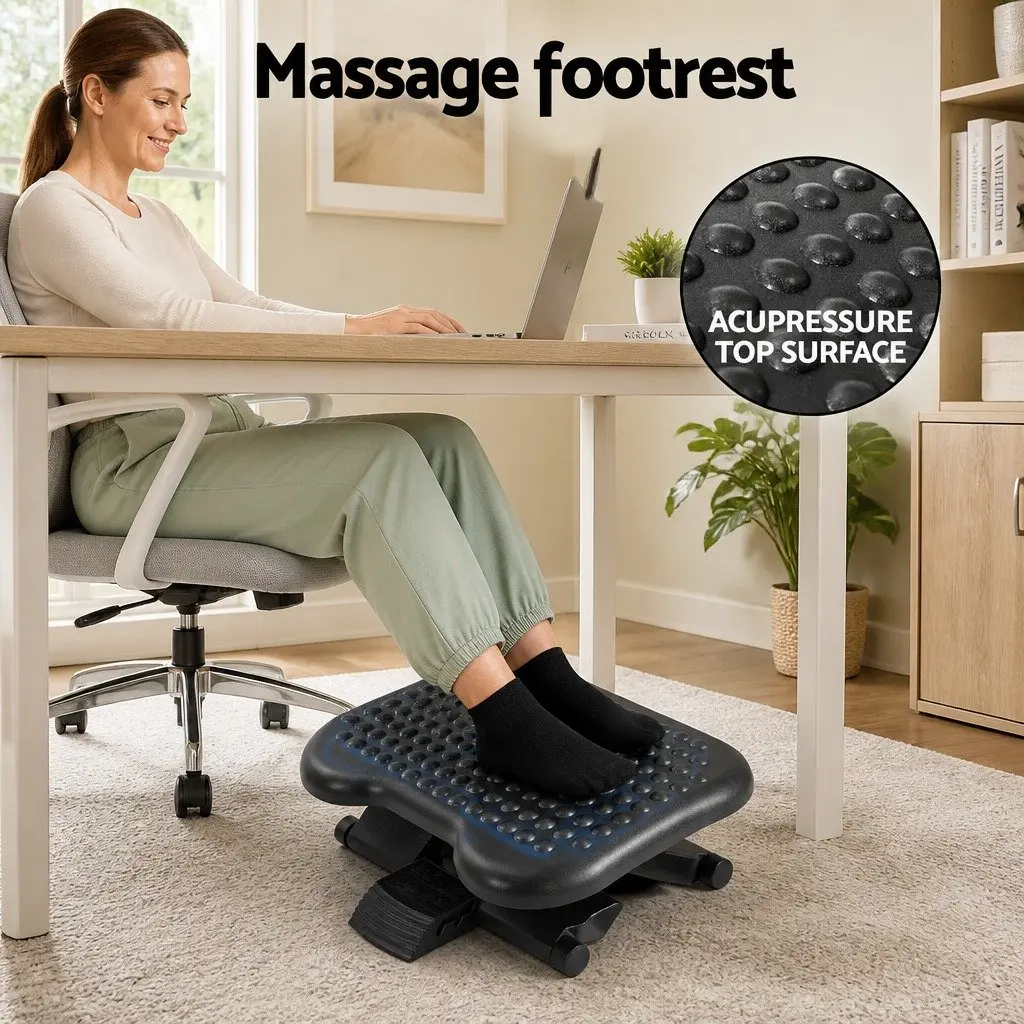 Foot Rest Stool Under Desk Adjustable Angle Acupressure Black 45 x 33 x 24 cm