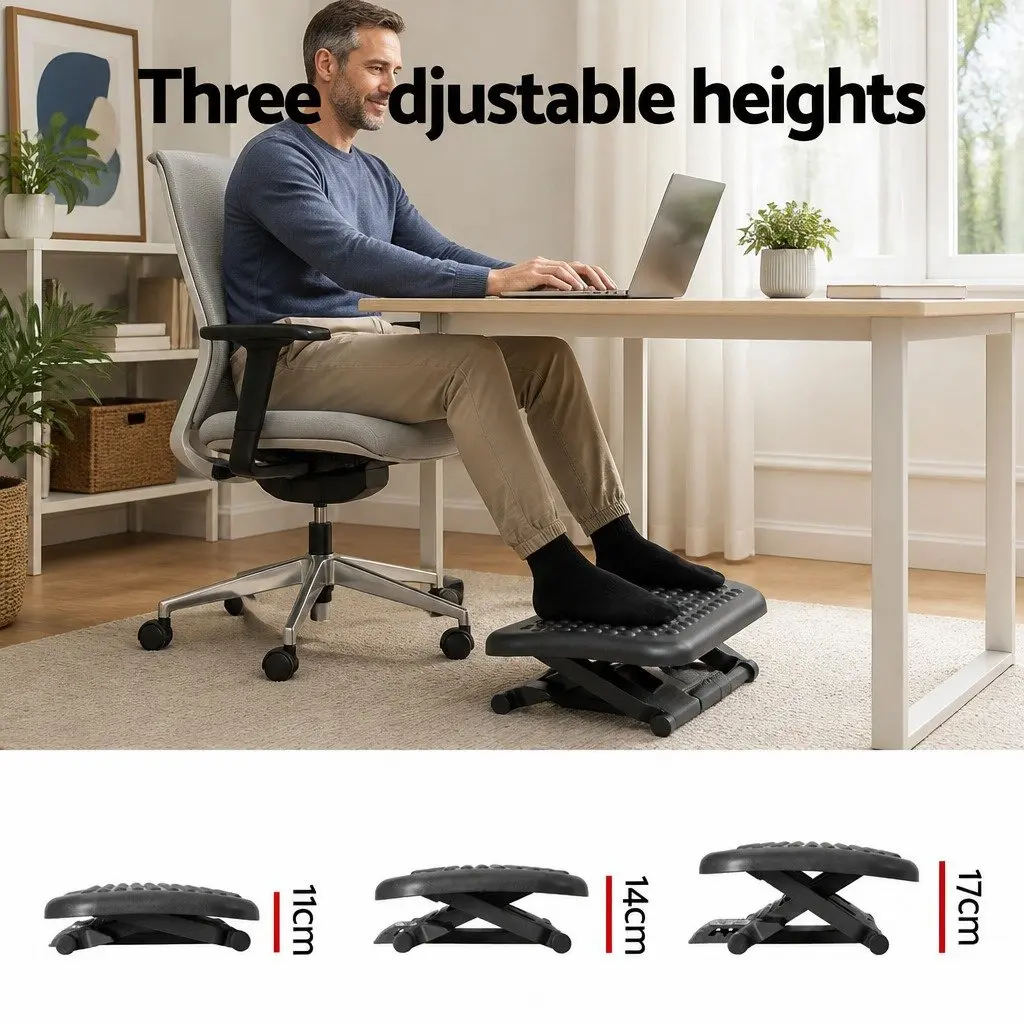 Foot Rest Stool Under Desk Adjustable Angle Acupressure Black 45 x 33 x 24 cm