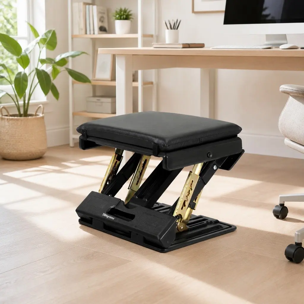 Adjustable Footrest Stool for Office Use Black Acupressure Massage Cushion Pad 32x32x29cm